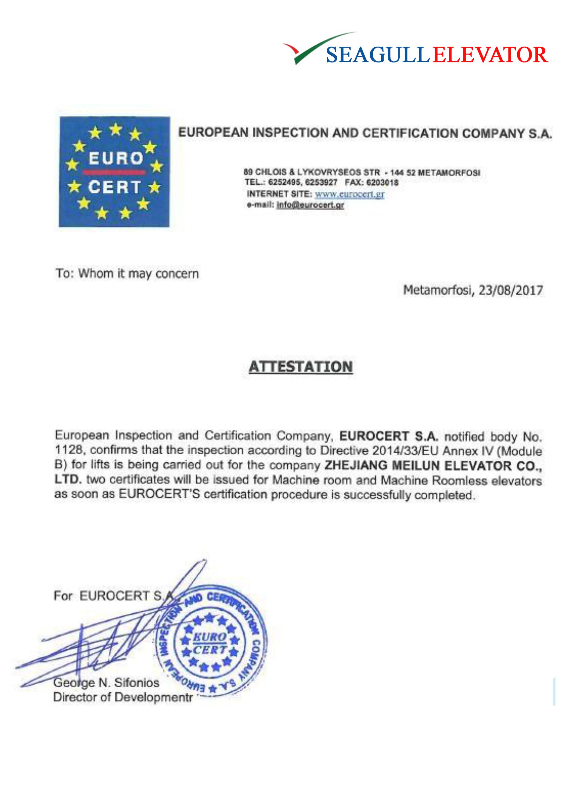 EUROPEAN INSPECTION AND CERTIFICATION COMPANY S