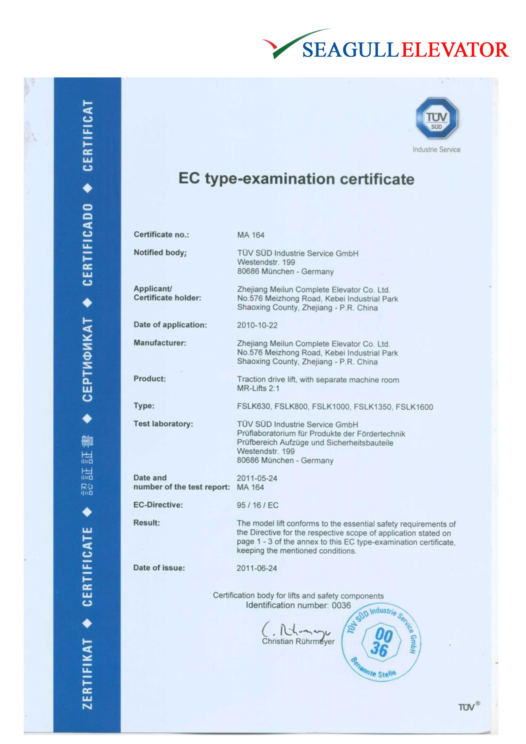 TUV EC type-examination certificate 2